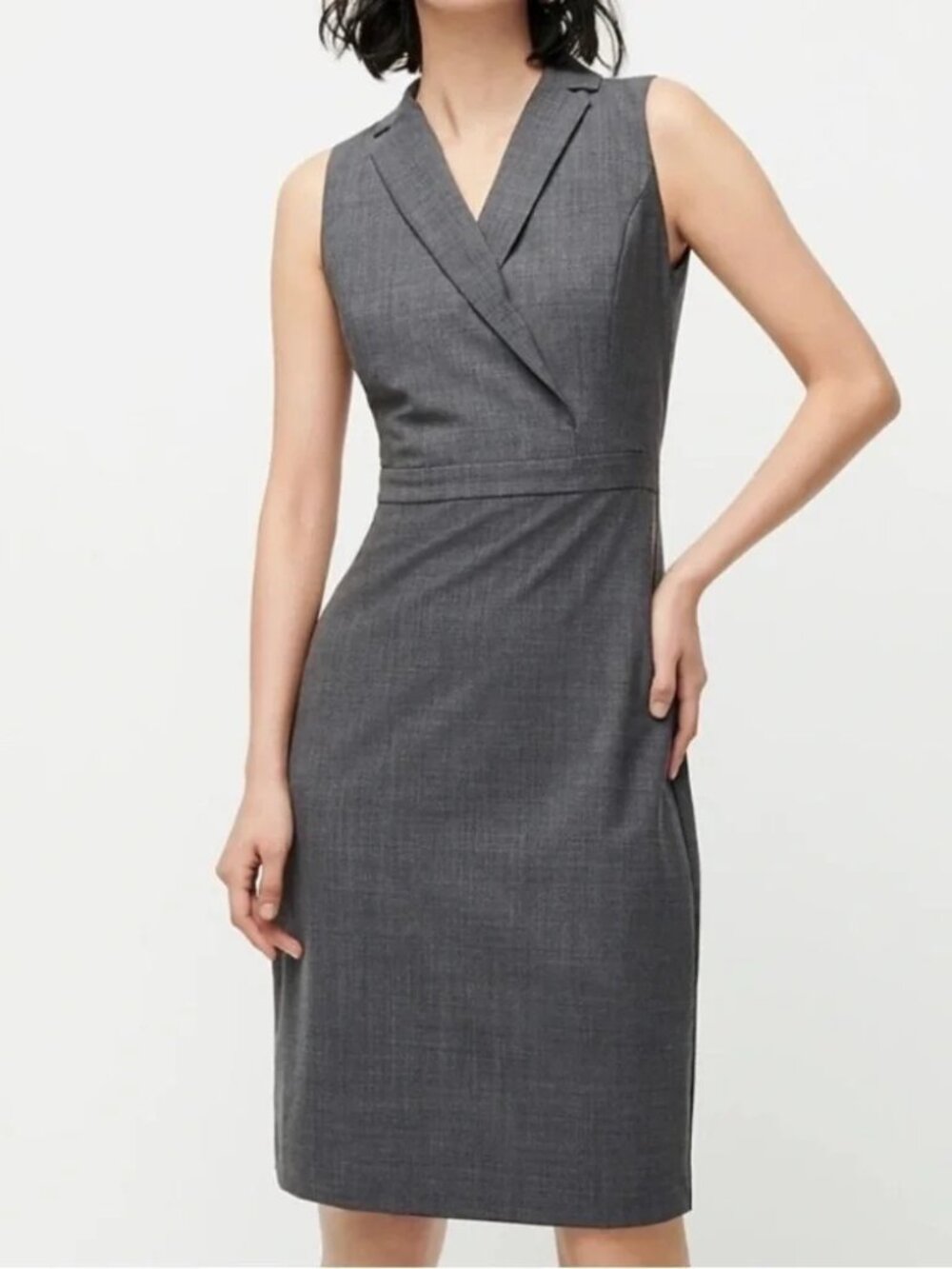 NWT J.Crew Tuxedo Sheath in Heather Coal V-Neck Sleeveless Stretch Wool Dress 6